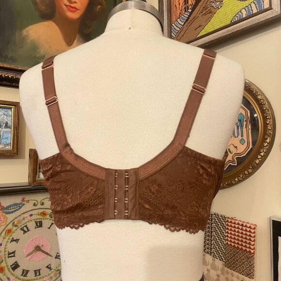 Savage X Fenty Brown Lace Deep Plunge Underwire Bra 38H - Picture 4 of 7